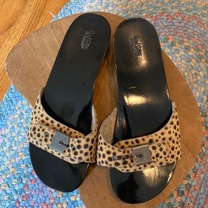 Original Dr. Scholls Sandals Cheetah Print Faux Fur